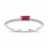 0.16 Ct Baguette Pink Ruby & Diamond Prong 14K White Gold Stackable Pave Ring
