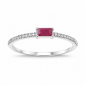 0.16 Ct Baguette Pink Ruby & Diamond Prong 14K White Gold Stackable Pave Ring by Fine Color Jewels
