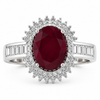 2.30 Ct Oval Pink Ruby & White Diamond Prong 14K White Gold Halo Cocktail Ring