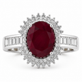 2.30 Ct Oval Pink Ruby & White Diamond Prong 14K White Gold Halo Cocktail Ring by Fine Color Jewels