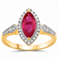 0.79 Ct Marquise Pink Ruby & White Diamond Prong 14K Yellow Gold Halo Ring by Fine Color Jewels