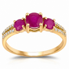 0.95 Ct Round Pink Ruby & Diamond Prong 14K Yellow Gold Pave Three Stone Split Shank Ring