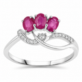 0.66 Ct Oval Pink Ruby & Diamond Prong 14K White Gold Pave Three Stone Knot Ring by Fine Color Jewels