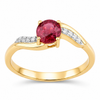 0.55 Ct Round Pink Ruby & Diamond Prong 14K Yellow Gold Pave Bypass Ring