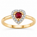 0.13 Ct Round Pink Ruby & Diamond Prong 14K Yellow Gold Halo Heart Ring by Fine Color Jewels