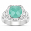 4.09 Ct Cushion Green Emerald Prong Silver Halo Pave Statement Ring