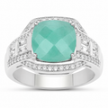 4.09 Ct Cushion Green Emerald Prong Silver Halo Pave Statement Ring by Fine Color Jewels