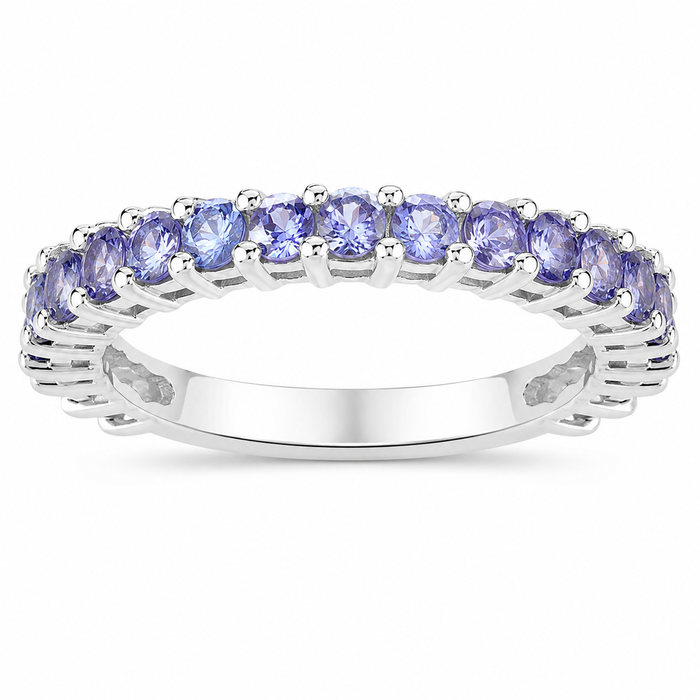 1.70 Ct Round Violet Tanzanite Prong Rhodium Plated Silver Eternity Ring by Fine Color Jewels