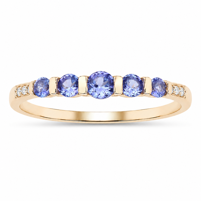 0.34 Ct Round Violet Tanzanite Diamond Pave 10K Gold Five Stone Graduated Ring by Fine Color Jewels