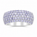 2.07 Ct Round Violet Tanzanite Prong Silver Pave Multi-Row Band Cluster Ring by Fine Color Jewels
