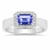 1.12 Ct Octagon Violet Tanzanite Prong Silver Halo Statement Ring