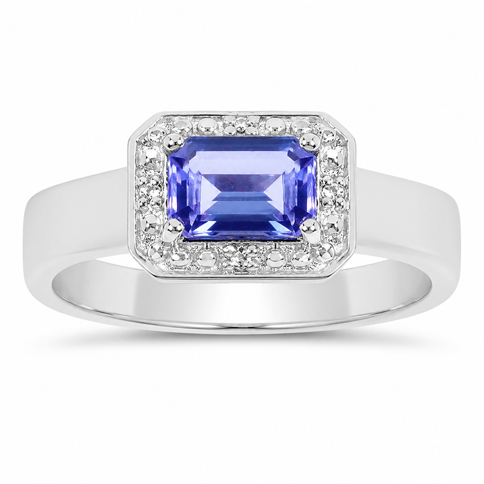 1.12 Ct Octagon Violet Tanzanite Prong Silver Halo Statement Ring by Fine Color Jewels