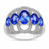2.13 Ct Oval Violet Tanzanite Prong Silver Pave Five Stone Crown Style Ring