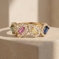 IGI Certified 0.40 Ct Multi Color Unheated Sapphire and Diamond 14K Yellow Gold Engagement Halo Ring by Fine Color Jewels