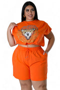 Curvy Two Piece Glitter Tiger Biker Short Set by The House of Stylez