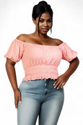 Curvy Casual Ruched Puff Sleeve Ribbed Knit Solid Top {BT3544X} by The House of Stylez