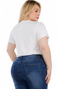 Curvy Tie Front Drawstring Short Sleeve Crop Top {BT5196X} by The House of Stylez