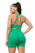 Front Fishnet Contrast Halter Top and Shorts Set by The House of Stylez