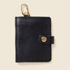 Leather Bifold Wallet with Snap & Key Ring - Black