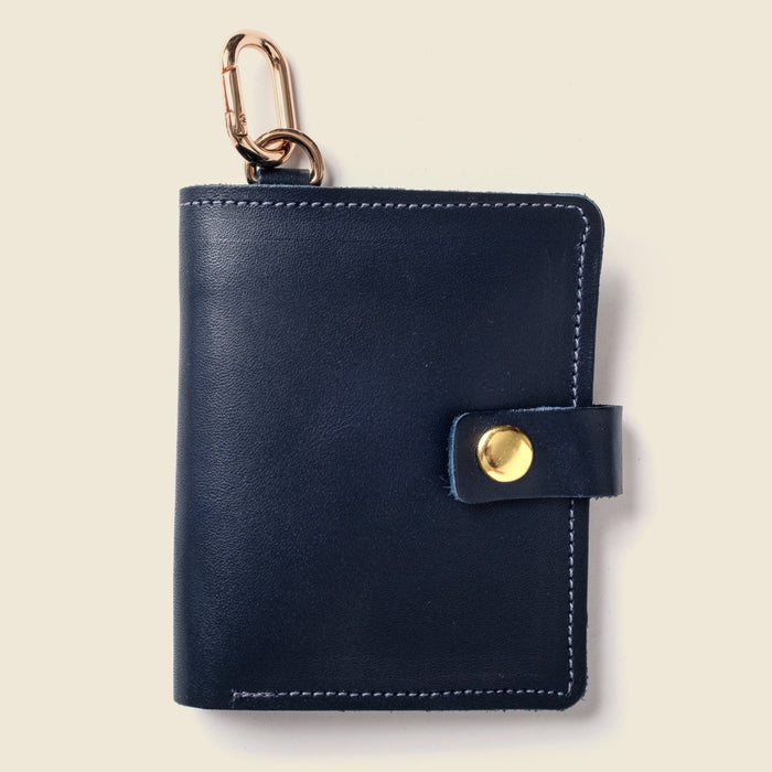 Leather Bifold Wallet with Snap & Key Ring - Navy by CASUPO