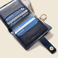 Leather Bifold Wallet with Snap & Key Ring - Navy by CASUPO