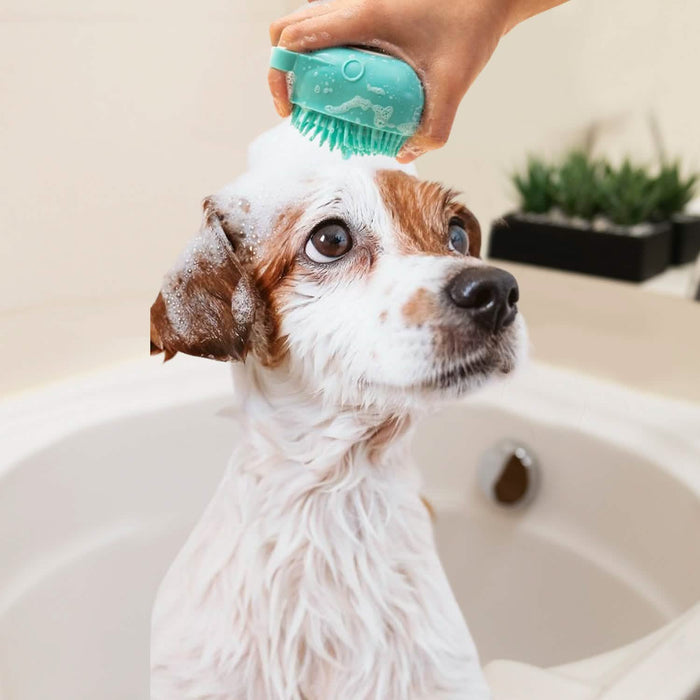 Soft Dog Cat Pet Bath Scrubber Massager Brush With Shampoo Dispenser by DailySale