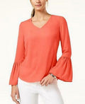 NY Collection Womens Petites Sheer Bell Sleeves Pullover Top, PL by Vanessa Jane