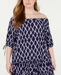 MICHAEL Michael Kors Womens Plus Ikat Ruffled Pullover Top, Navy ,Size 1X by Vanessa Jane