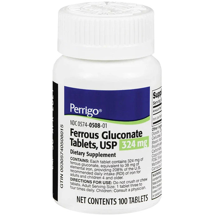 Ferrous Gluconate Iron Supplement 324 mg - Gentle on Stomach, 100 Tablets by Pasteur Pharmacy