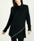 Bar III Zipper-Trim Turtleneck Tunic Sweater Black, Size XS by Vanessa Jane