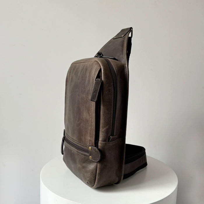Crazy Horse Leather Large Sling Bag for Men by MiamiLeathers.com