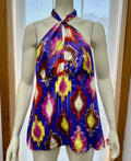 The Limited~Purple Sleeveless Blouse~Ruffled Neck~Open Back~Size L by Vanessa Jane