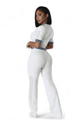 Two Piece Knit Pants Set with Denim Trim by The House of Stylez