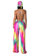 Abstract Paint Pattern Jumpsuit with Criss Cross Back by The House of Stylez