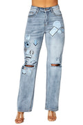 Denim Patch Exposed Knee Jeans by The House of Stylez