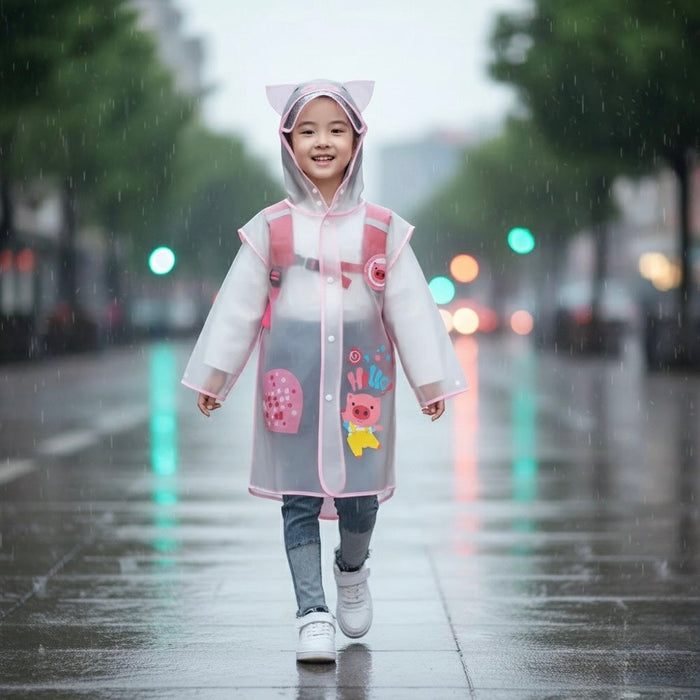 Ozznek Kids Clear Waterproof Raincoat – Transparent Backpack-Friendly Rain Jacket with Hood & Visor by ozznekshoes