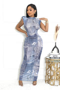 Maxi Denim Illusion Print Dress {See-Thru} by The House of Stylez