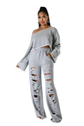 Two Piece Off the Shoulder Distressed Pants Set {TALL GIRL FRIENDLY} by The House of Stylez