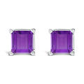 14K White Gold 5x5MM Princess Cut Purple Amethyst Solitaire Stud Earrings by Bids.com