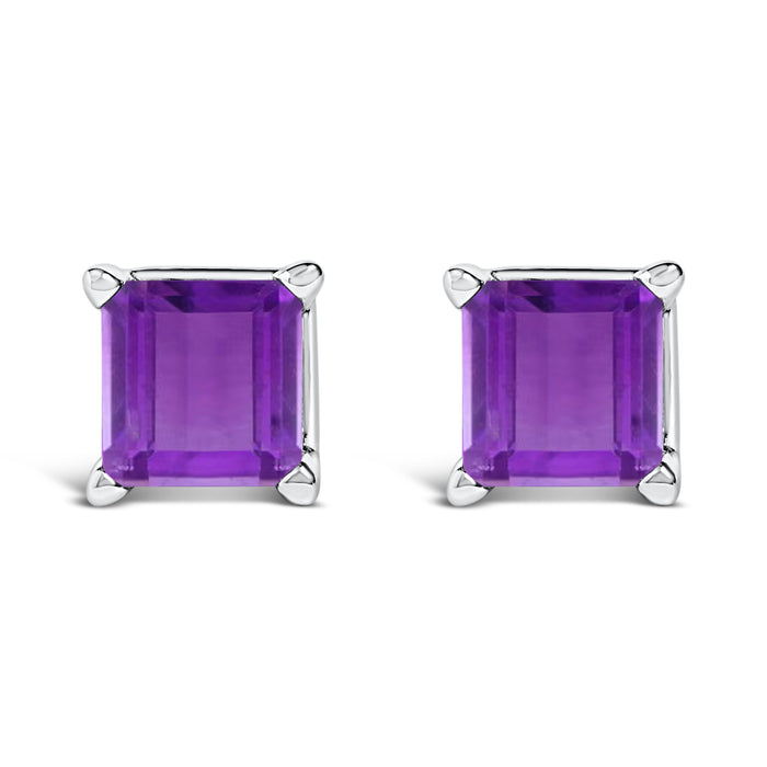 14K White Gold 5x5MM Princess Cut Purple Amethyst Solitaire Stud Earrings by Bids.com