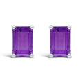 14K White Gold 6x4MM Emerald Shaped Amethyst Solitaire Stud Earrings by Bids.com