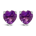 14K White Gold 5MM Heart Cut Purple Amethyst Solitaire Stud Earrings by Bids.com