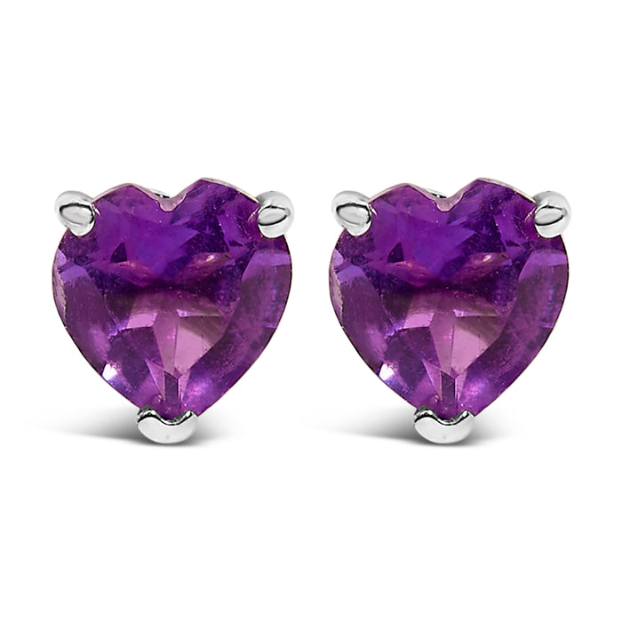 14K White Gold 5MM Heart Cut Purple Amethyst Solitaire Stud Earrings by Bids.com