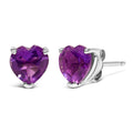 14K White Gold 5MM Heart Cut Purple Amethyst Solitaire Stud Earrings by Bids.com