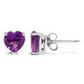 14K White Gold 5MM Heart Cut Purple Amethyst Solitaire Stud Earrings by Bids.com