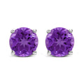 14K White Gold 5X5MM Round Purple Amethyst Solitaire Stud Earrings by Bids.com