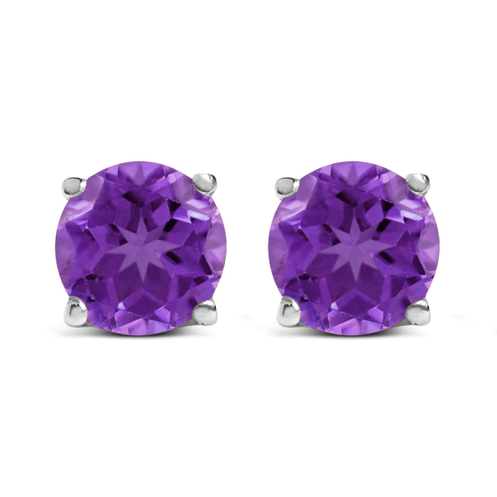 14K White Gold 5X5MM Round Purple Amethyst Solitaire Stud Earrings by Bids.com
