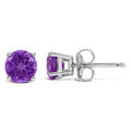 14K White Gold 5X5MM Round Purple Amethyst Solitaire Stud Earrings by Bids.com