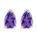 14K White Gold 6x4MM Pear Shaped Purple Amethyst Solitaire Stud Earrings by Bids.com
