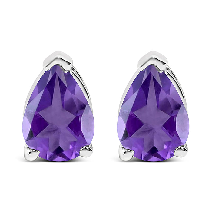 14K White Gold 6x4MM Pear Shaped Purple Amethyst Solitaire Stud Earrings by Bids.com